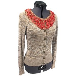 $149 MOTH Anthropologie Jeweler’s Choice Beaded Cardigan Sweater Shirt XS 0 2